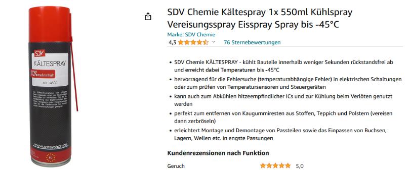 Abbildung 1: Chemie Kältespray auf Amazon
